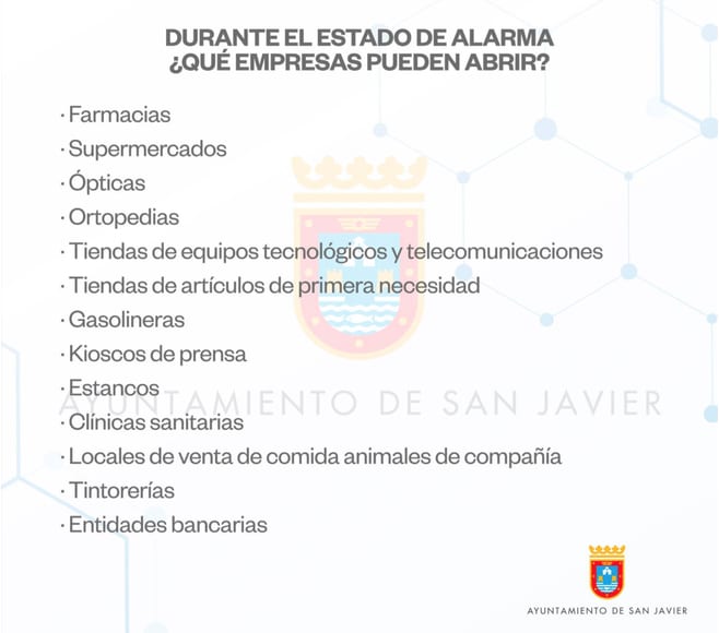 ¿Que empresas y negocios pueden abrir durante el estado de alarma en San Javier