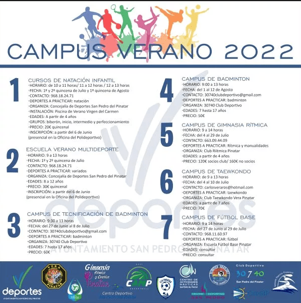 Campus deportivos de verano 2022 San Pedro del Pinatar